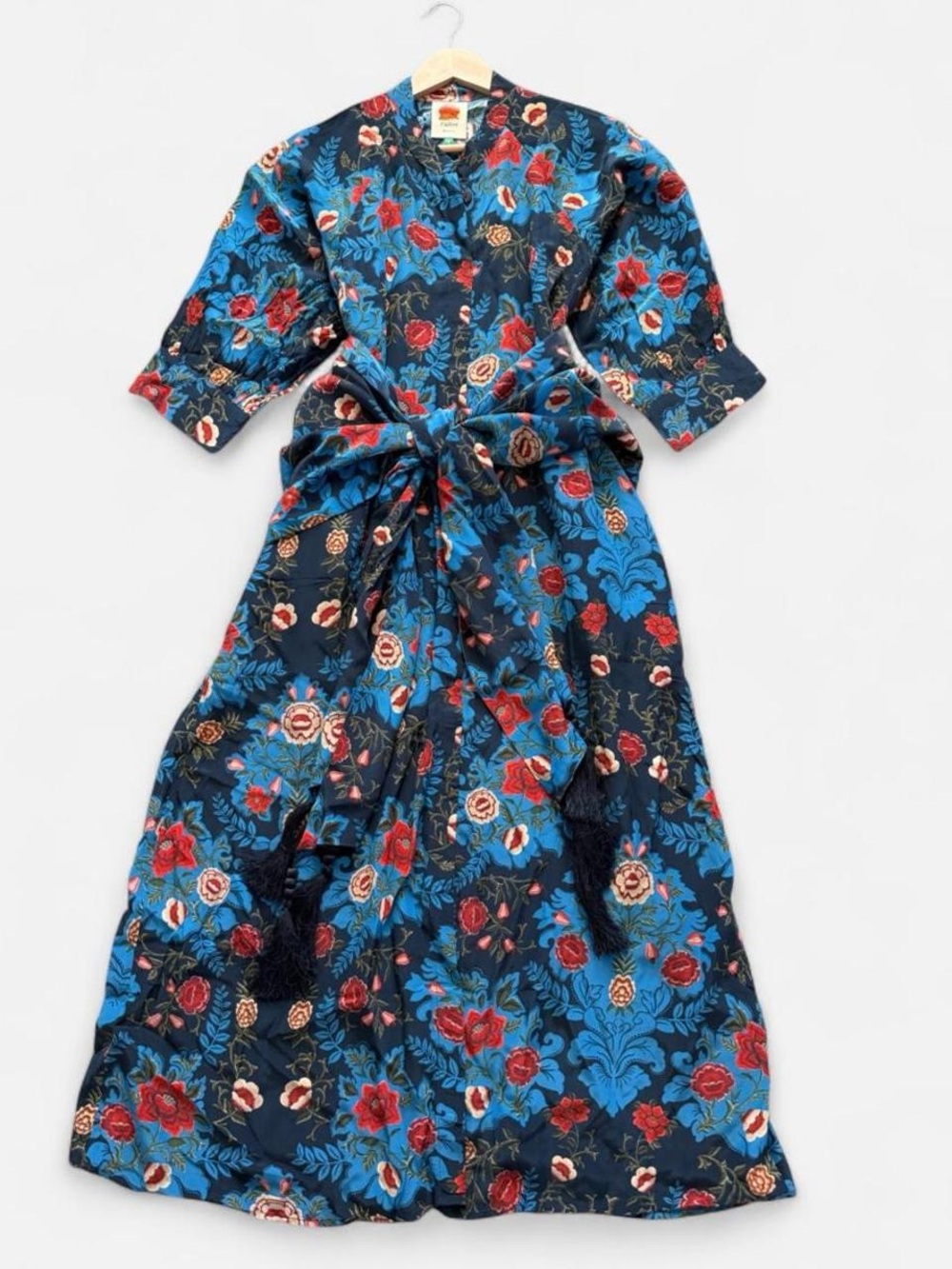 NWT FARM RIO Blue Arabesque Floral Midi Dress - Picture 6 of 14